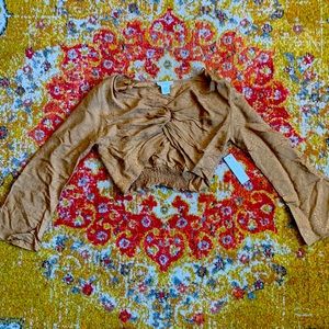 NWT KIRIOUS Los Angeles Gold Satin Leopard Print Blouse Size L